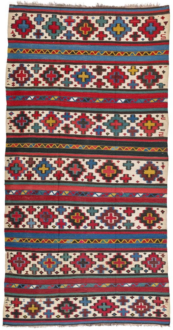 Saliani Kilim: late 19th century, 356 x 186 cm, South West Caucasus SADIGHI NEIRIZ, HAMID & HAWKES, KARIN, Kelims und andere Flachgewebe aus der Sammlung Neiriz. Calbe 2014, Nr. 25