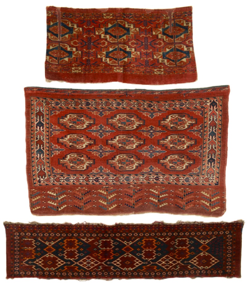 Set of three Turkmen Rugs: Tekke Torba Fragment, Yomut Chuval, Ersari Jollar (1 of 2)