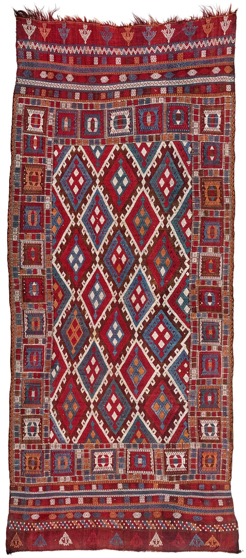 Obruk Cicim: second half 19th century, 398 x 180 cm, Central Anatolia, Konya HASSON, RACHEL, Woven with Love. Kilims From Anatolia. The Georg and Birgit Rabe Collection. Berlin. Jerusalem 2007, page 50