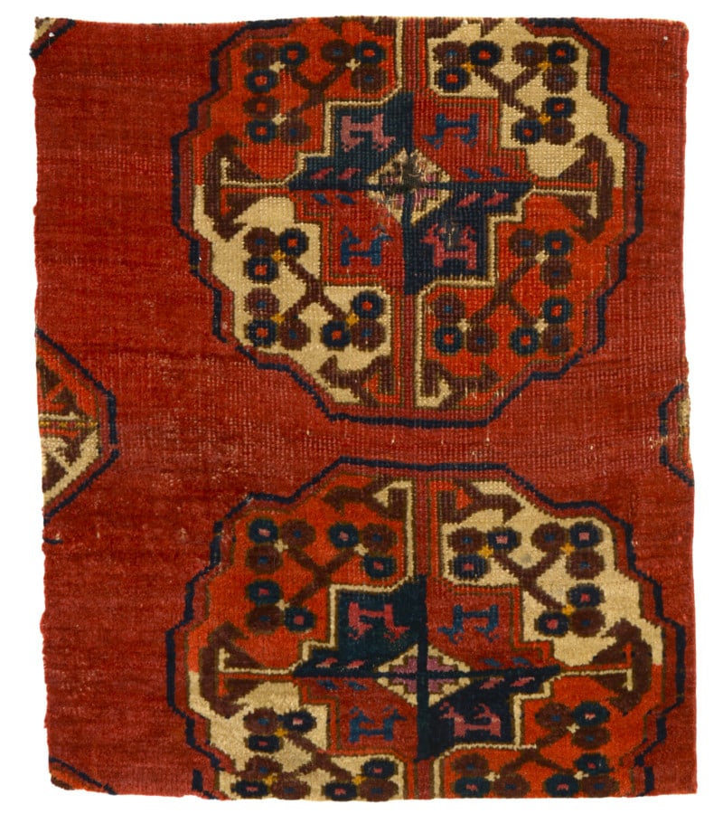 Salor Main Carpet Fragment: late 18th century, 48 x 39 cm, Cental Asia, West Turkestan Former collection of Peter Hoffmeister, Dörfles Esbach TSAREVA, ELENA, Turkmen Carpets. Masterpieces of Steppe Art, from 16th to 19th