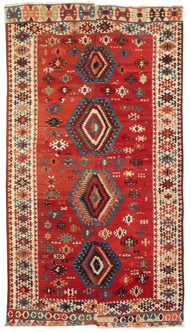 Isparta Kilim: mid 19th century, 354 x 181 cm, South West Anatolia, Taurus Region 