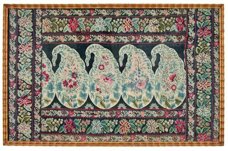Fragment of a Shawl: early 19th century, 74 x 113 (Rahmenmaß), Russian Empire, Nizhny Novgorod Governorate This very delicate silk weaving is one of the two end panels of a Russians shawl. The palette, style of drawing