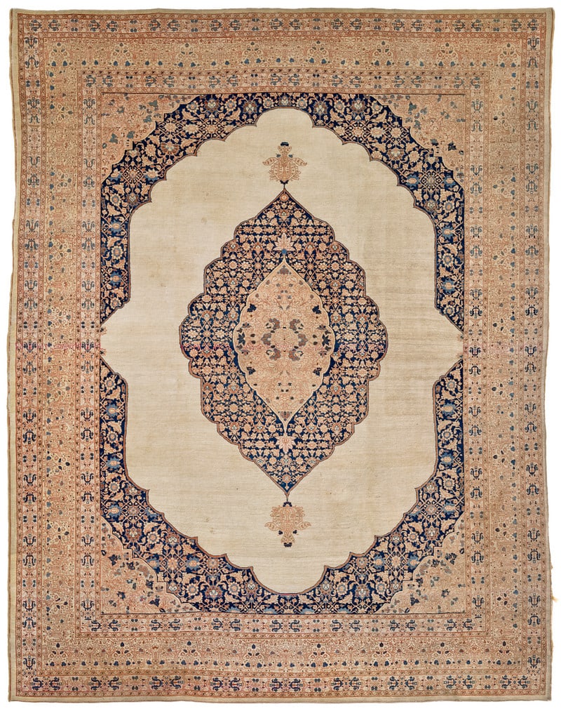 Tabriz Hajji Djalili: late 19th century, 313 x 246 cm, North West Persia, Azerbaijan A typical Hajji Djalili Tabriz with a mirror-image design drawn to perfection. The large ogival central medallion stands alone on the