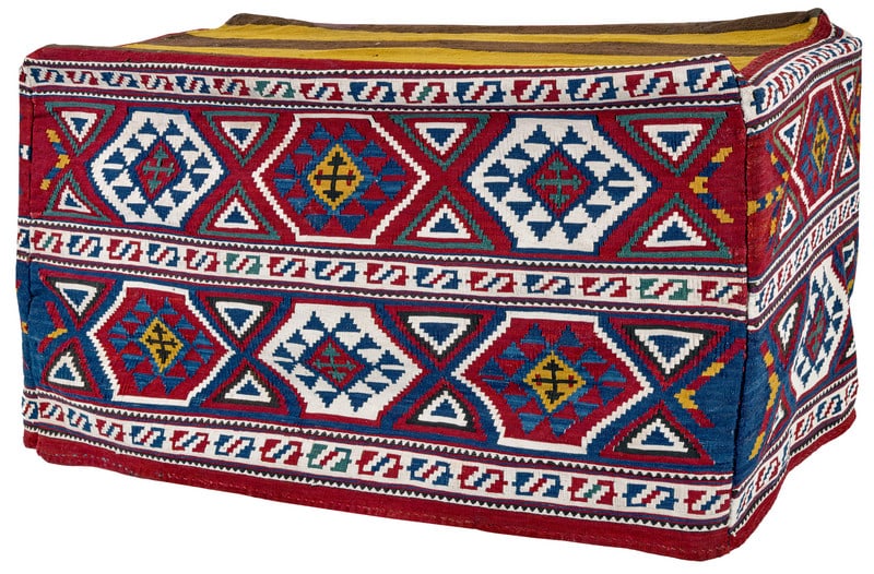 Shirvan Mafrash: late 19th century, 56 x 97 (Seitenmaß), East Caucasus Whereas mafrash containers made by the various Shahsavan tribes have survived in large numbers, examples from the Shirvan area rarely enter the m