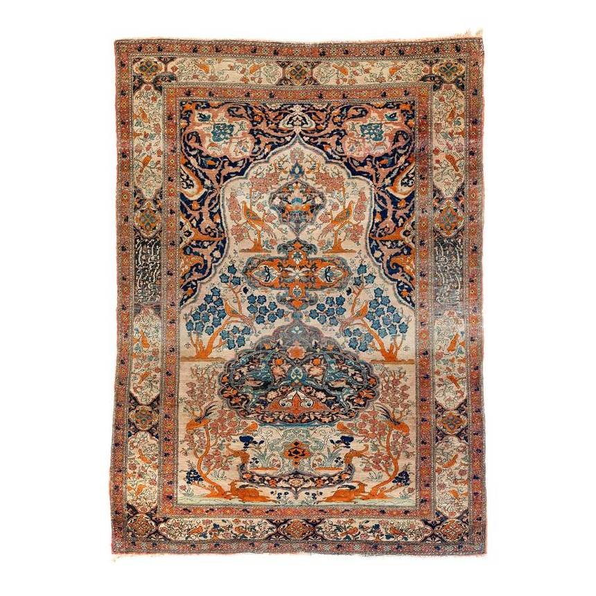 Tabriz: Early 20th century, 199 x 145 cm, North West Persia, Azerbaijan Both ends somewhat reduced, damaged sides, uniformly low pile.
