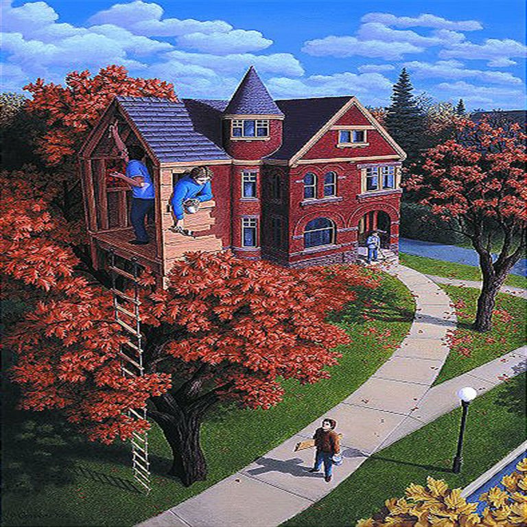Tree House In Autumn: Rob Gonsalves Limited Edition Giclee on Paper 175 s/n 12.75" h x 9" w