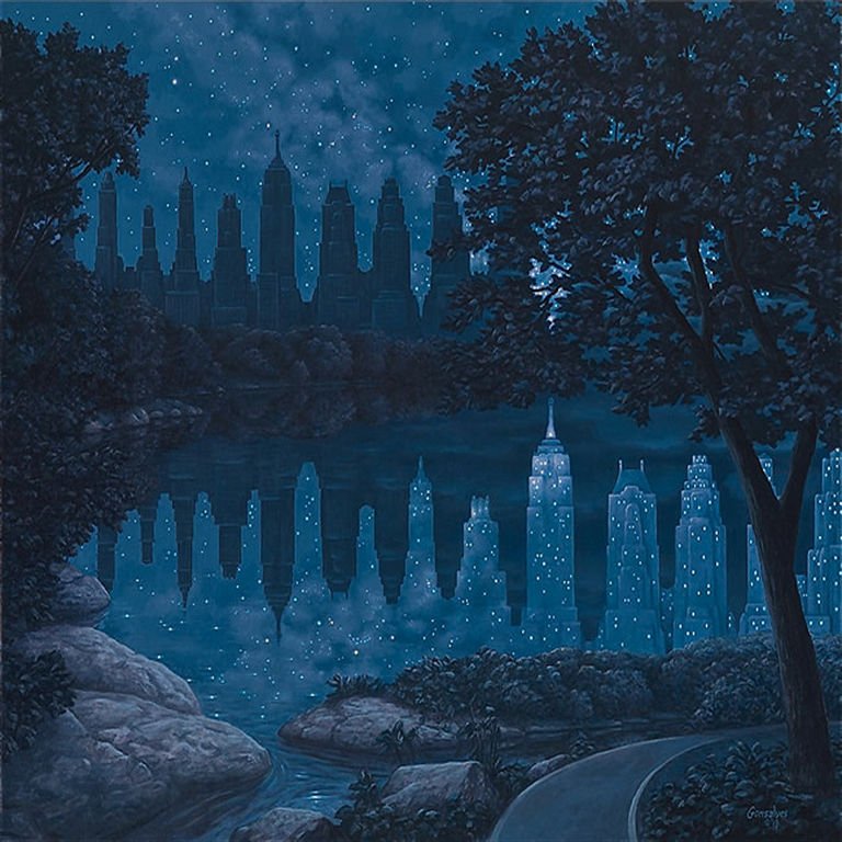 When the Lights Were Out: Rob Gonsalves Limited Edition Giclee on Canvas 395 s/n 18" h x 20.5" w
