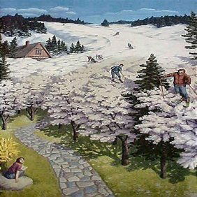 Spring Skiing: Rob Gonsalves Limited Edition Giclee on Canvas 195 s/n 18.875" h x 13.9375" w