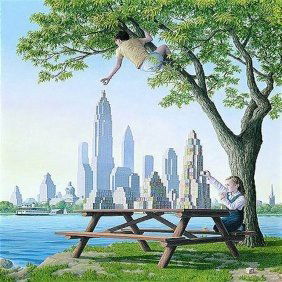 Table Top Towers: Rob Gonsalves Limited Edition Giclee on Canvas 195 s/n 20.31" h x 16.88" w
