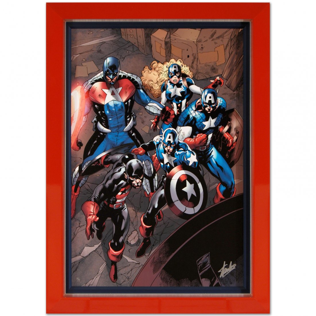 Marvel Comics Captain America Corps #2 by Stan Lee: A piece of comic book history, this limited edition print, drawn by Phil Briones, depicts America Corps characters: Captain America, U.S. Agent, American Dream and Commander A. Born in Dijon, France, 