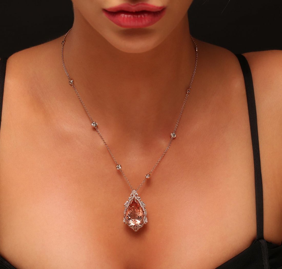 14KT Rose Gold 20.06ct GIA Certified Morganite and: One electronically tested 14KT rose gold Ladies combination cast & assembled pendant & chain 17.0" long, medium open cable link with a lobster claw clasp with a bright polish finish. Condition is new.