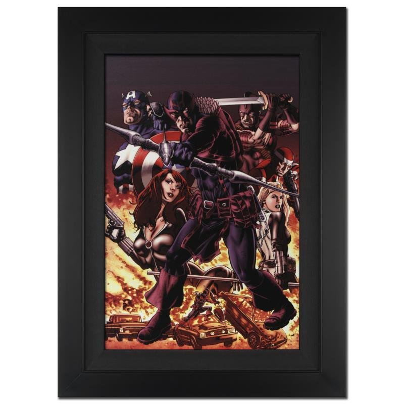 Marvel Comics Hawkeye: Blind Spot #1 by Stan Lee: A piece of comic book history, this limited edition piece from art originally drawn by Mike Perkins, depicts the classic characters Hawkeye, Captain America, and Black Widow. Beginning with Marvel UK,