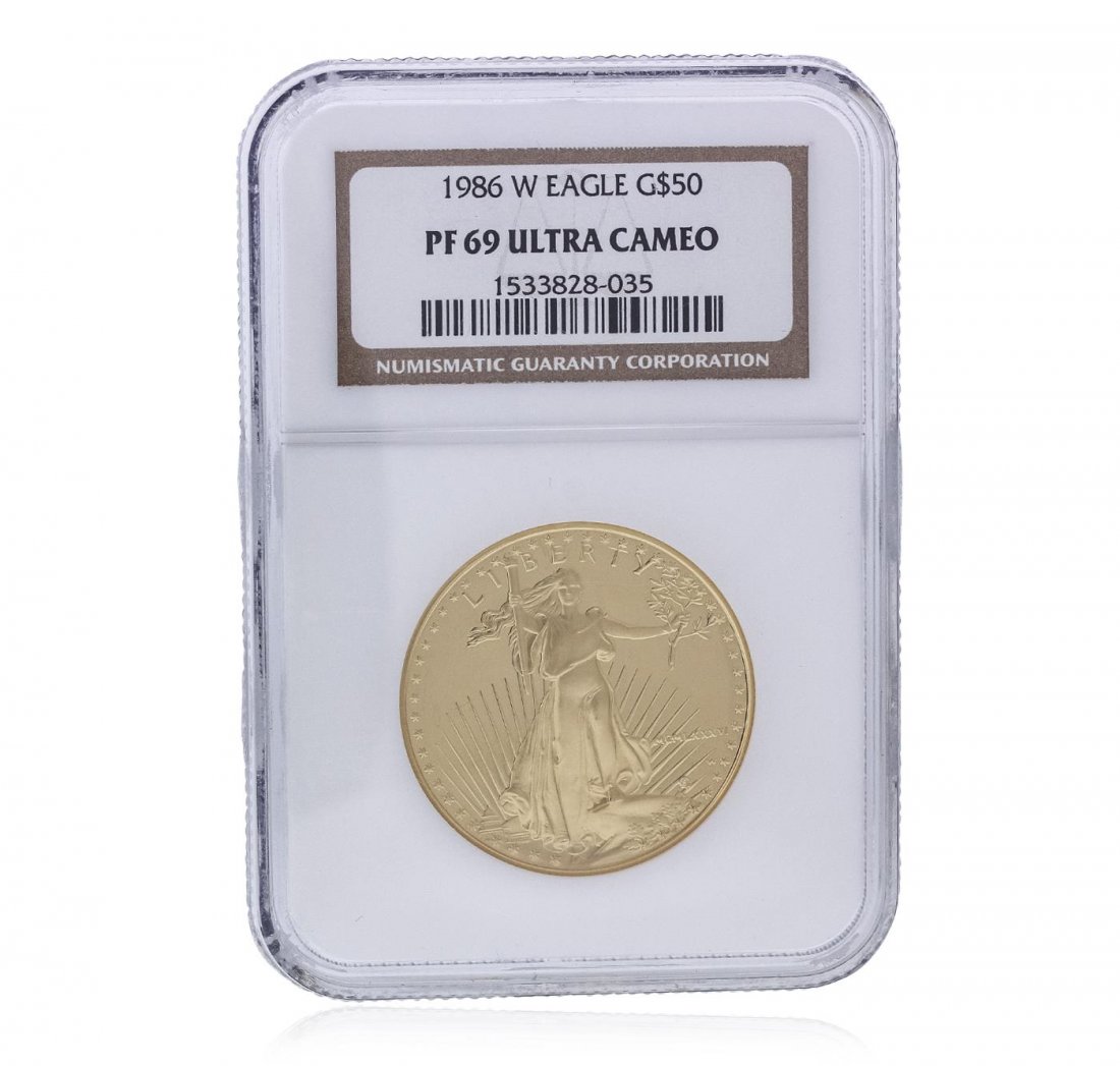 1986-W $50 1 Oz American Gold Eagle Coin NGC Graded: One 1986-W $50 1 Oz American Gold Eagle Coin NGC Graded PF69 Ultra Cameo