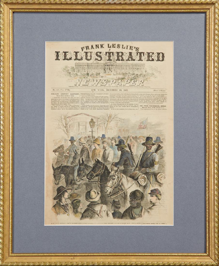 "The War in Mississippi - the First Mississippi Negro: "The War in Mississippi - the First Mississippi Negro Cavalry Bringing in to Vicksburg Rebel Prisoners Captured at Haines Bluff," December 19, 1863, hand-colored Frank Leslie's Illustrated Newspaper p