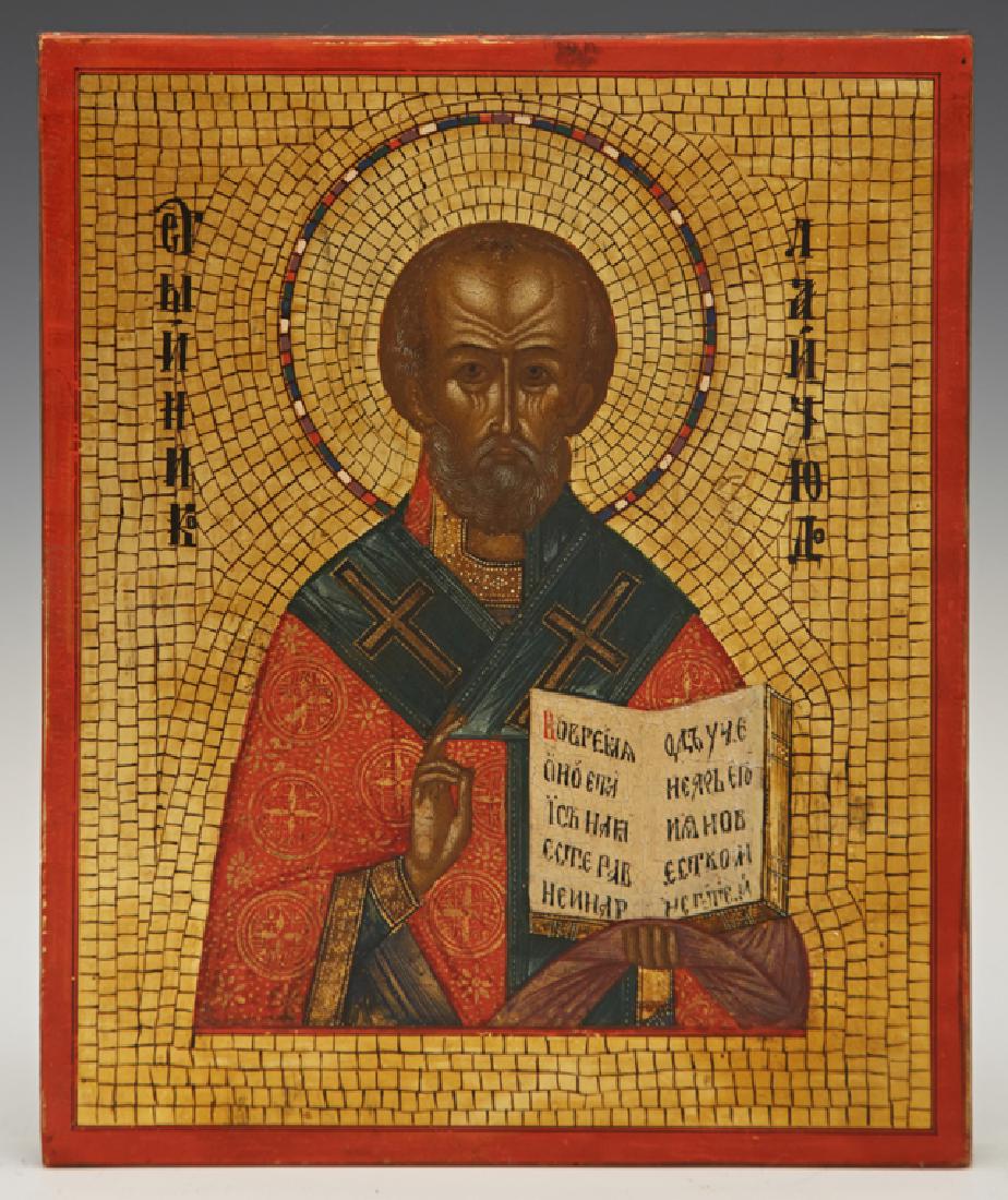 Russian Icon of St. Nicholas, 19th c., egg tempera and (1 of 1)