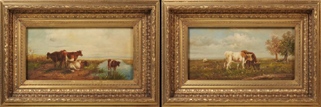 G. Roy, "Cows Watering," and "Cows Grazing," 20th c., (1 of 3)