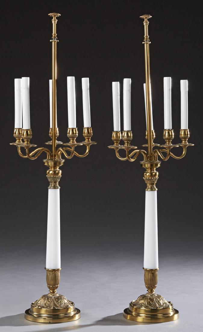 Pair of Brass Five Light Candelabra Lamps, 20th c., the (1 of 1)