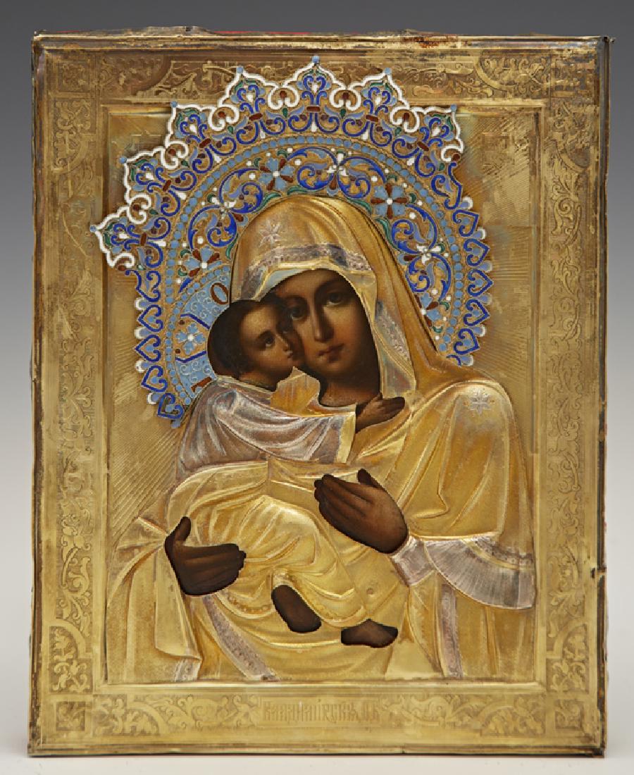 Russian Icon of the Virgin of Vladimir, 19th c., with (1 of 4)