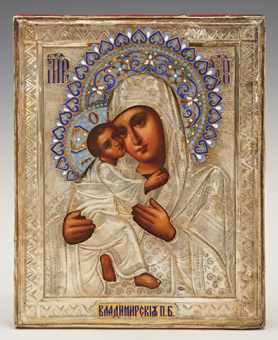 Russian Icon of the Virgin of Vladimir, late 19th c., (1 of 7)