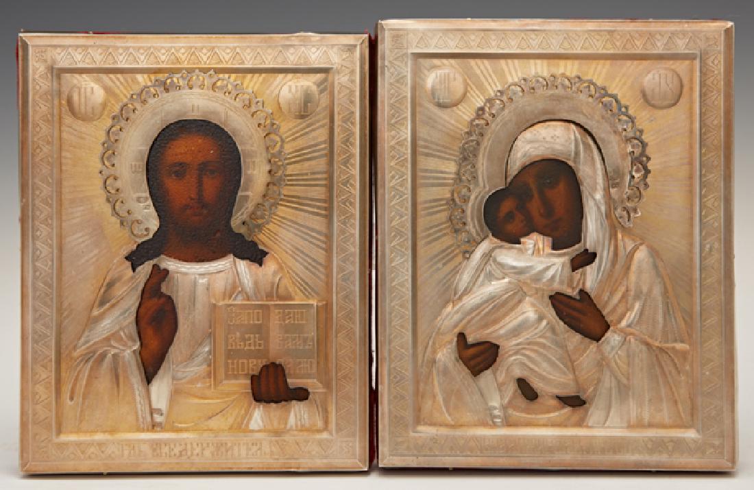 Pair of Russian Wedding Icons, late 19th c., of the (1 of 3)
