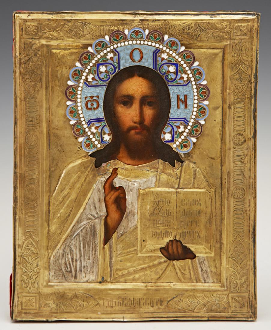 Russian Icon of Christ Pantocrator, 19th c., with an (1 of 2)