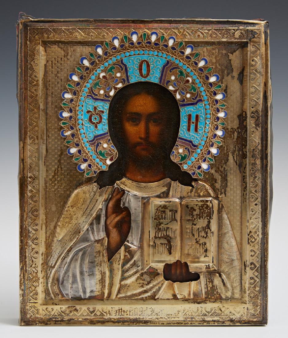 Russian Icon of Christ Pantocrator, late 19th c., with (1 of 3)