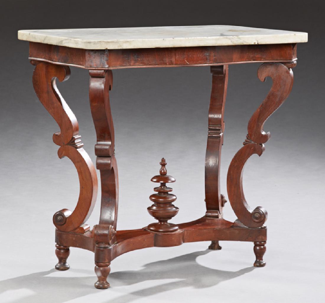 American Carved Walnut Marble Top Side Table, 19th c., (1 of 1)