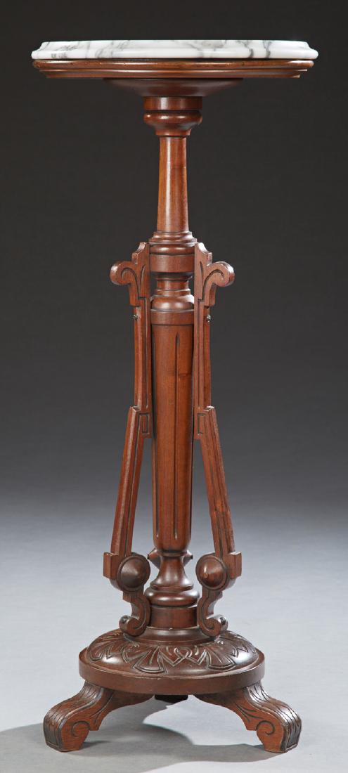 American Carved Walnut Marble Top Gueridon, 19th c., (1 of 1)