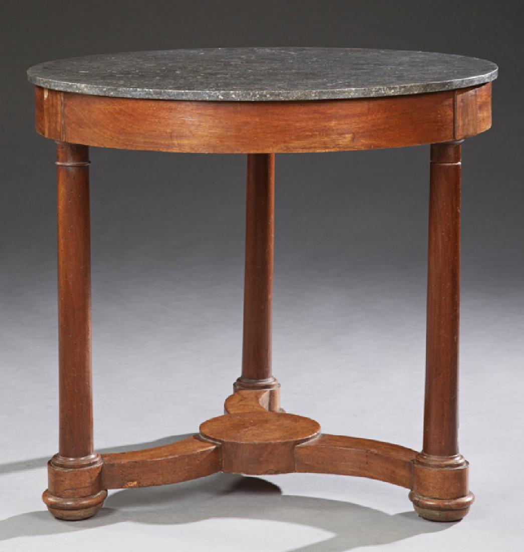 French Empire Carved Walnut Marble Top Center Table, c. (1 of 1)