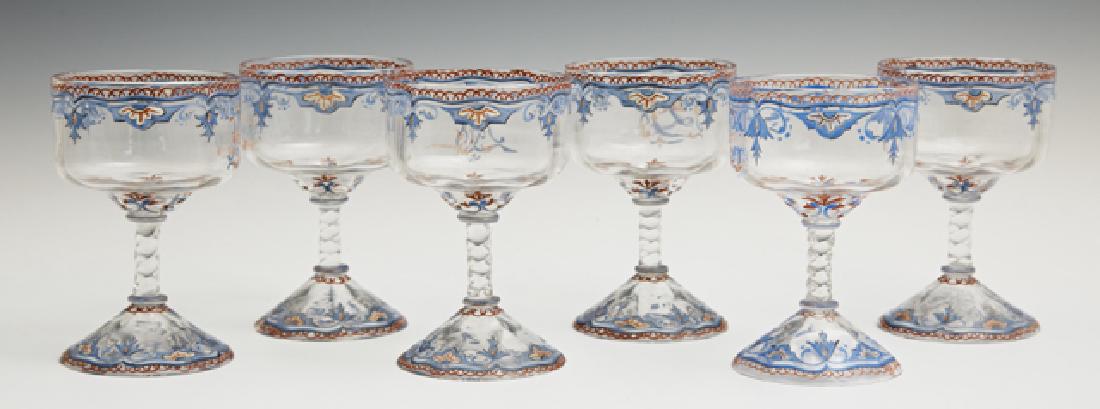 Set of Six Diminutive Galle Enameled Liqueur Glasses, (1 of 1)