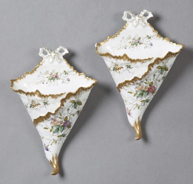 Pair of French Porcelain Wall Pockets, late 19th c., by (1 of 1)