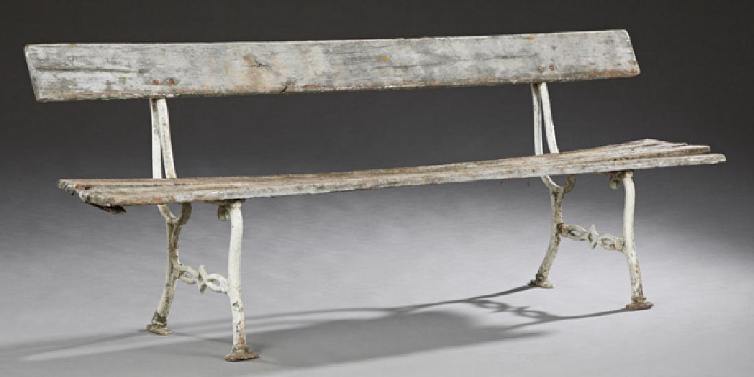 French Pine and Cast Iron Garden Bench, early 20th c., (1 of 1)