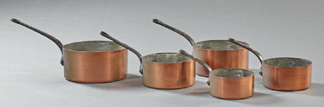 Set of Five French Graduated Copper Sauce Pans, 19th (1 of 1)