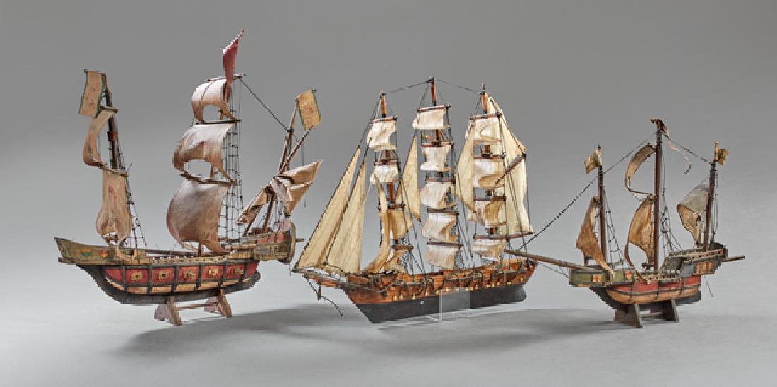 Group of Three Hand Made Model Ships, early 20th c., (1 of 1)