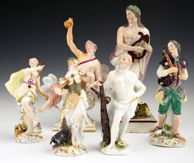 Group of Six Continental Porcelain Figures, 19th c., (1 of 9)