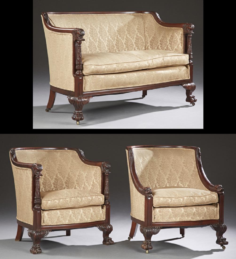 Three Piece American Carved Mahogany Parlor Suite, c. (1 of 3)