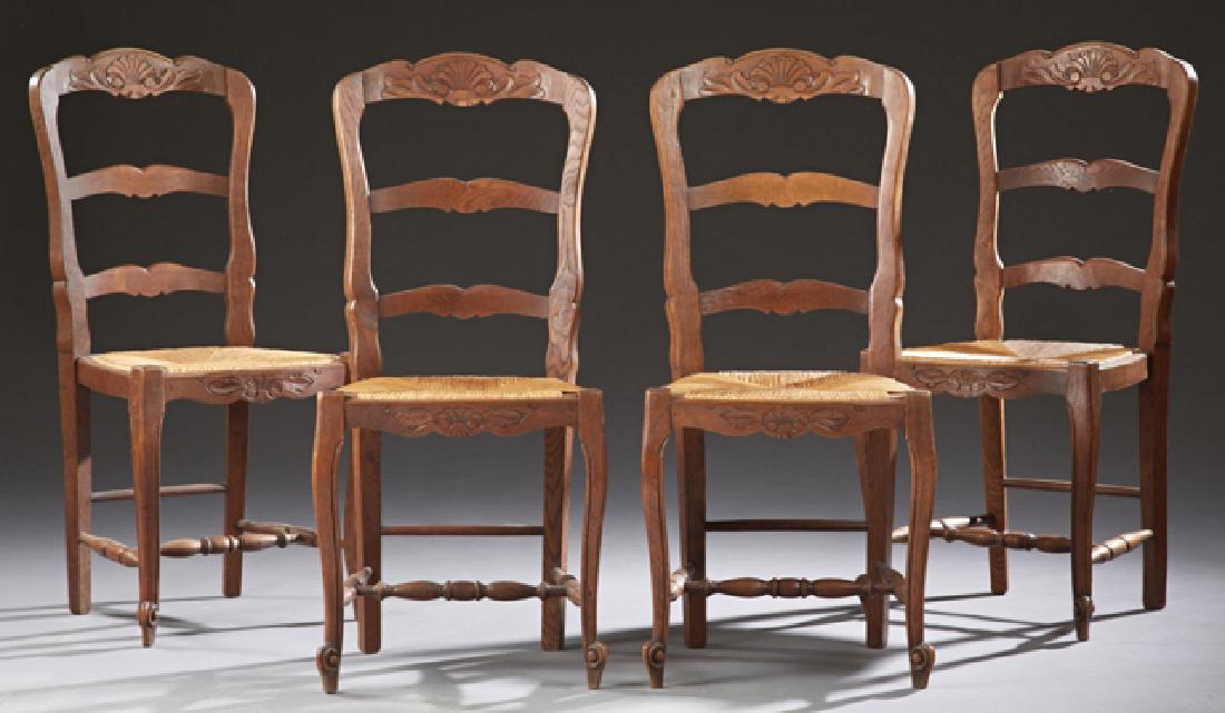 Set of Four French Louis XV Style Carved Walnut Rush (1 of 1)