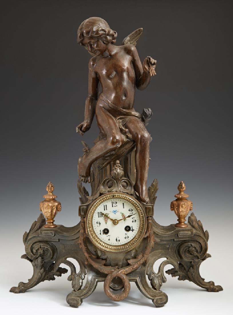 Patinated Spelter Art Nouveau Mantle Clock, late 19th (1 of 6)