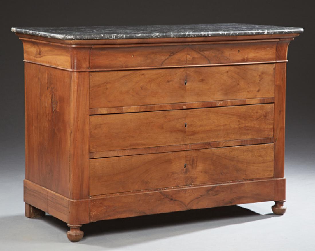 French Louis Philippe Carved Walnut Marble Top Commode, (1 of 1)
