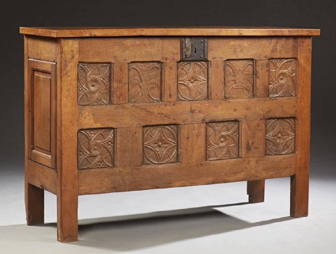 French Renaissance Style Carved Oak Coffer, 19th c., (1 of 2)