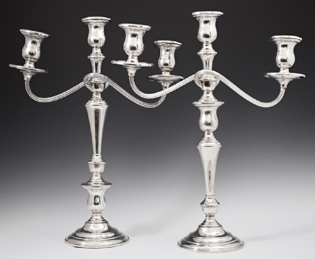 Pair of Weighted Sterling Georgian Style Three Light (1 of 1)