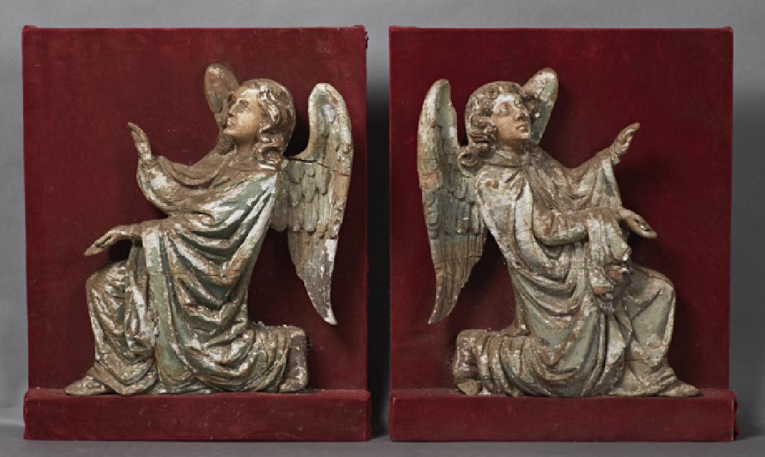 Pair of Carved Wooden Relief Angels, 18th c., with (1 of 6)