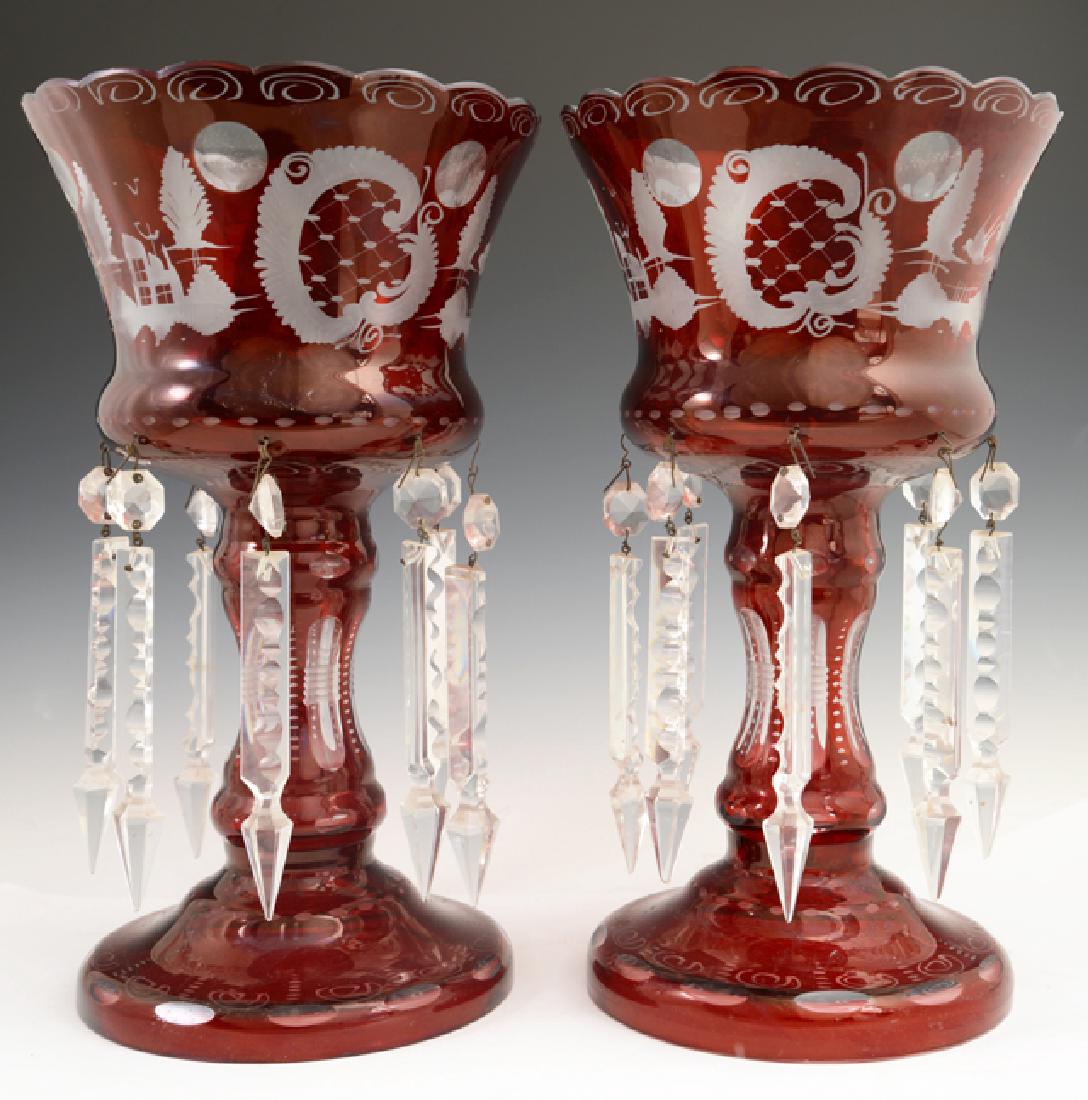 Pair of Bohemian Ruby Cut-to-Clear Lusters, 19th c., (1 of 1)