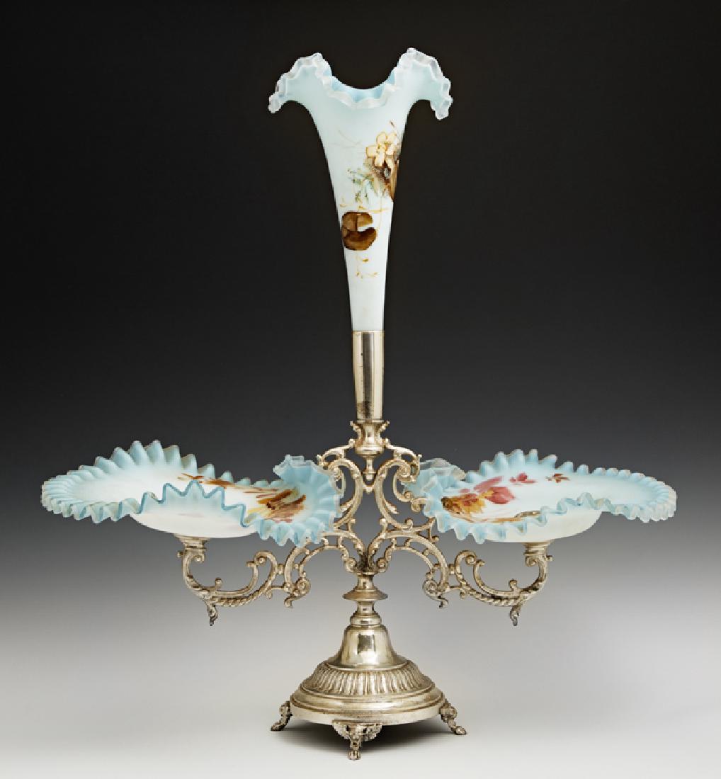 American Painted Glass and Silverplate Center Piece (1 of 1)