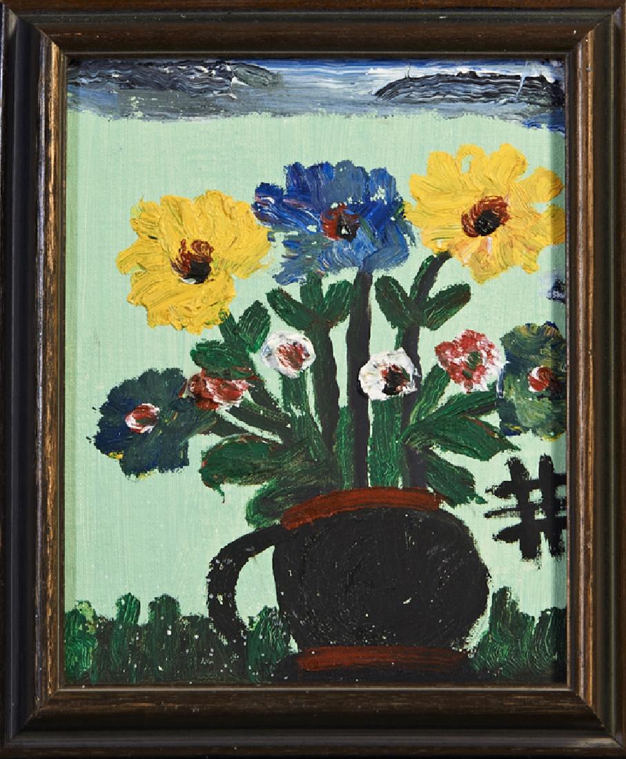 Clementine Hunter (1886-1986, Louisiana), "Zinnias in a (1 of 1)