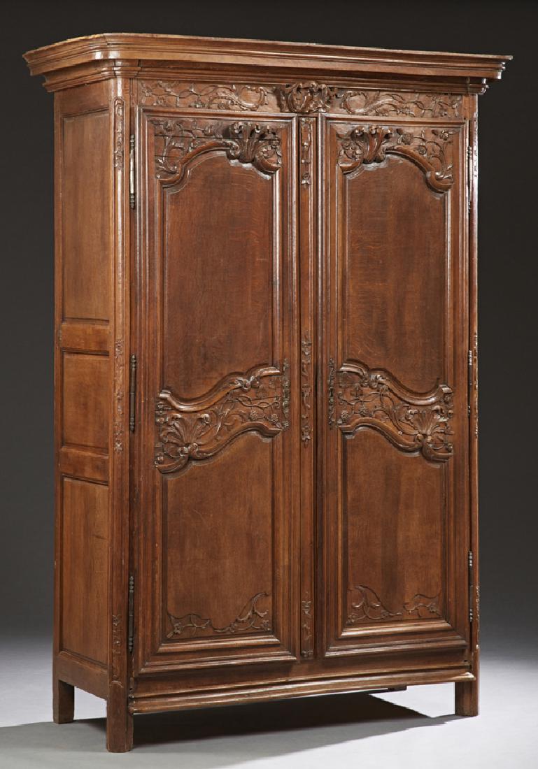 French Louis XV Style Carved Oak Wedding Armoire, 19th (1 of 1)