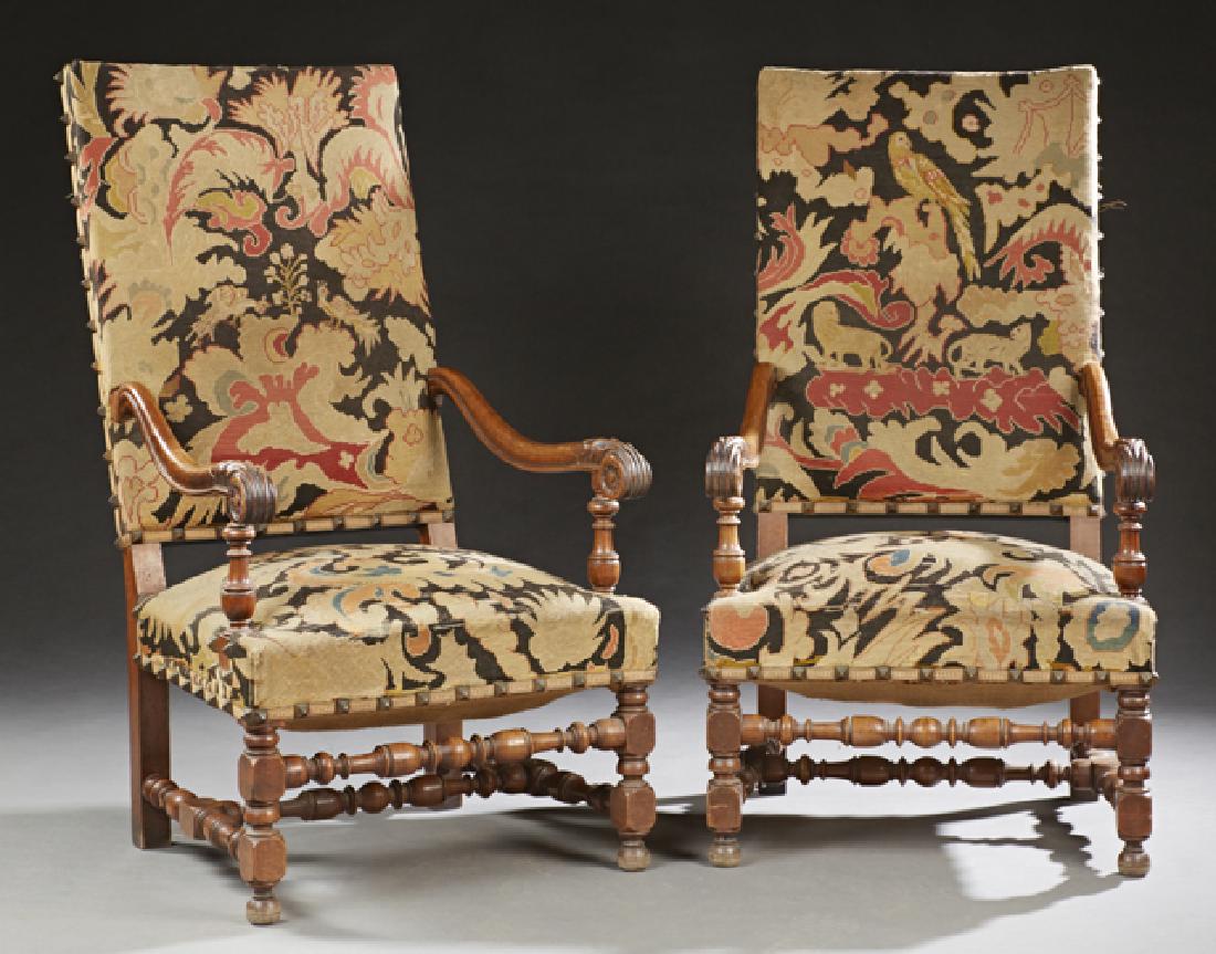 Pair of French Louis XIII Style Carved Walnut Fauteuils (1 of 1)