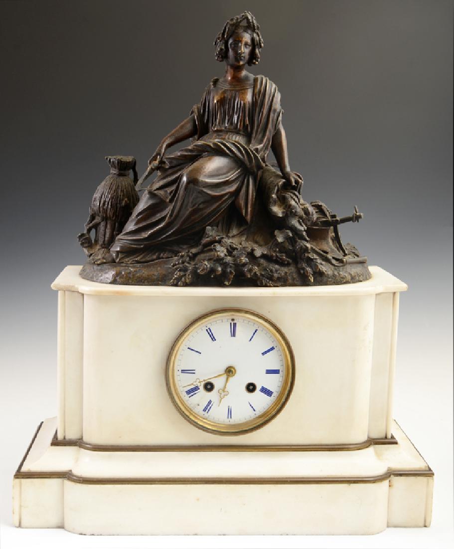 French Bronze and Marble Mantle Clock, 19th c., by Japy (1 of 1)
