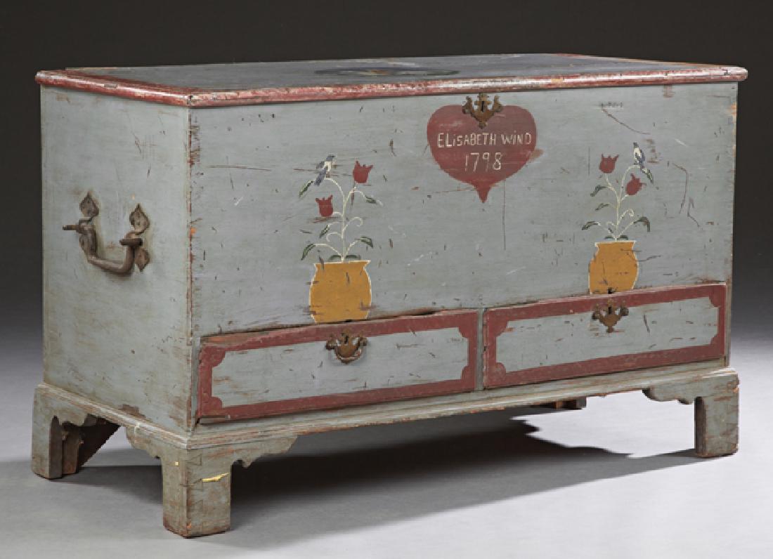 American Polychromed Pine Bedding Box, late 18th c., (1 of 3)