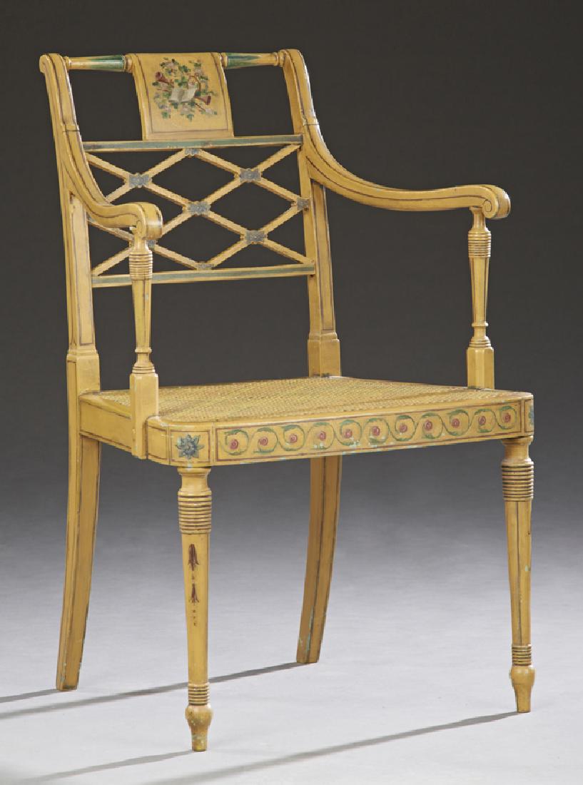 English Polychromed Beech Adam Style Armchair, 19th c., (1 of 1)
